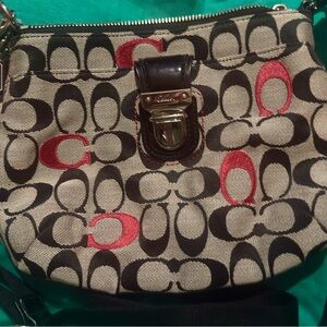 Coach Signature Canvas Small Crossbody Bag in Black and Red